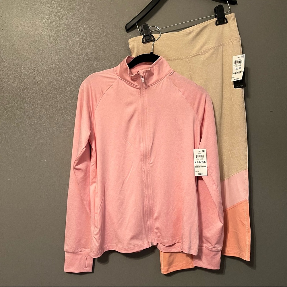 NWT Ideology Set of XL (Girls) Pink Pullover and Beige & Pink Striped Leggings!